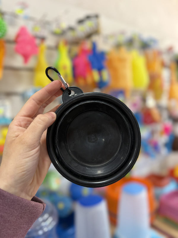 Comedero plegable de silicona negro con mosquetón