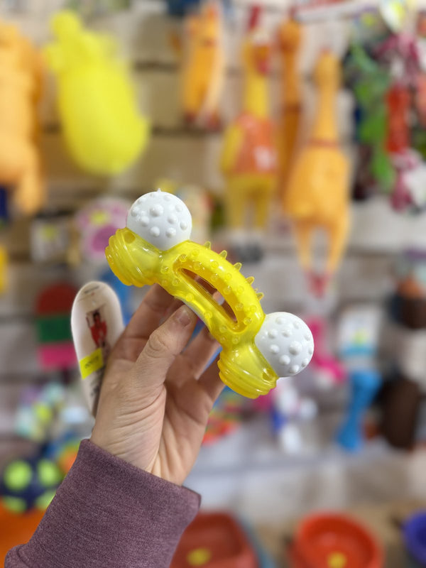 Mordillo hueso amarillo con puntas blancas