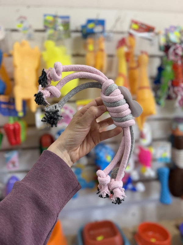 Soga con nudos rosa y gris