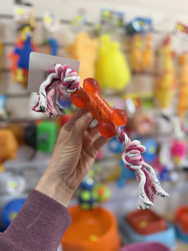 Soga con hueso de goma naranja