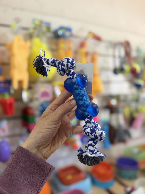 Soga con hueso de goma azul