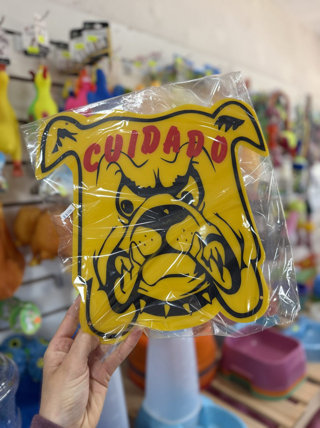 Cartel Cuidado bulldog amarillo