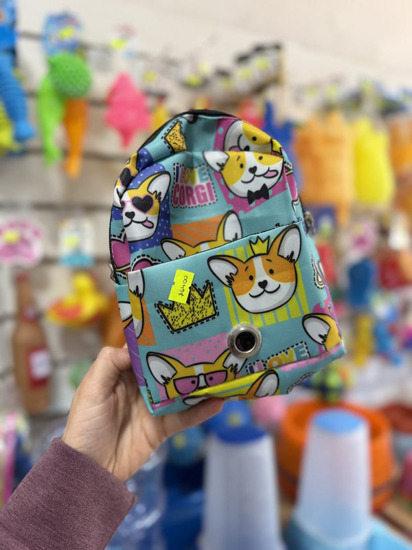 Mochila para perro estampado corgis